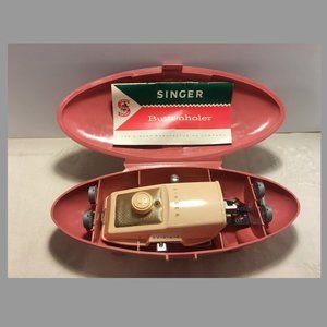 Vtg Singer sewing machine button hole attachment 489500-489510 5 templates VG